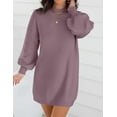 thumbnail image 3 of YOGAFOX Women's Fall Oversized Turtleneck Lantern Sleeve Casual Knit Mini Dress Dark Violet M, 3 of 5