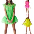 thumbnail image 5 of Sunloudy Vestido Corto Femenino, Color Sólido Cuello Redondo Manga Volante Con Volantes Traje De Verano Suelto De Una Pieza, S/M/L Sunloudy  moda, 5 of 5