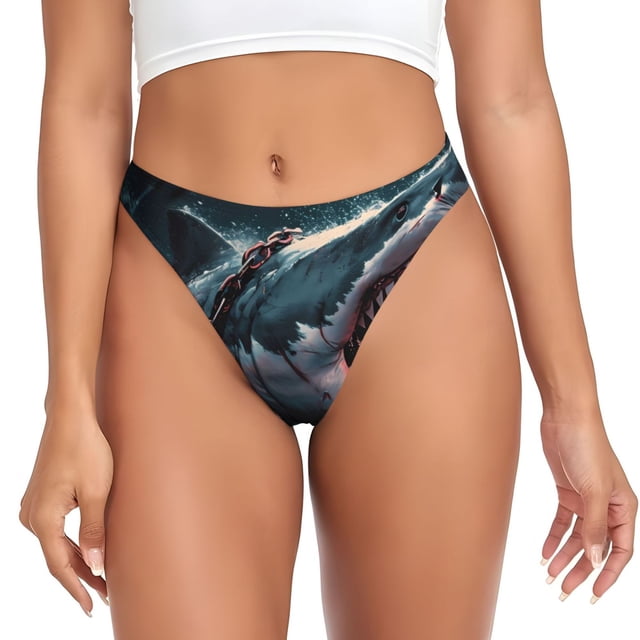 Balery Wave Chain Shark Tangas de Algodón para Mujer con Estampado – Ropa Interior Sexy, Transpirable, G-string-Large