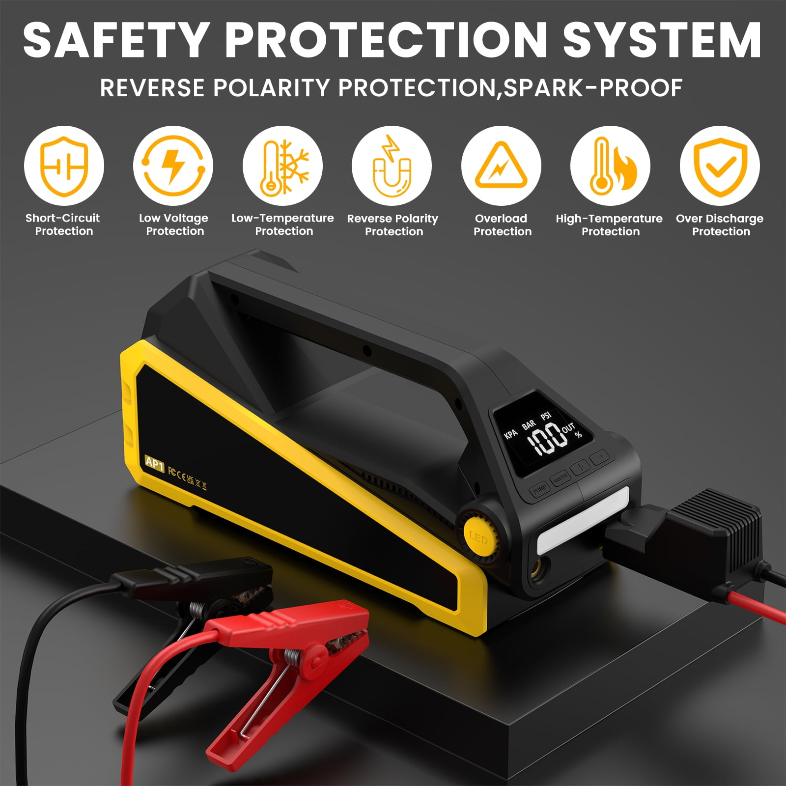 NEXPOW 4000A Car Battery Jump Starter with 150 PSI Air Compressor, 12V Jump Box with Jumper Cables(All Gas/ 10.0L Diesel), LCD Display