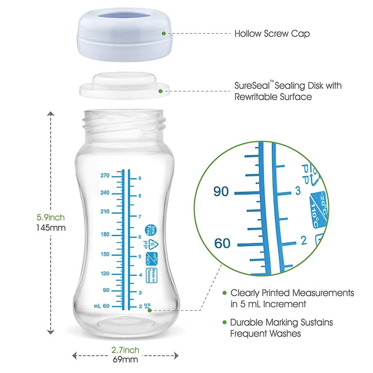 Wide Neck Breastmilk Collection n Storage Bottle 9oz Re markable