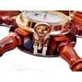 thumbnail image 4 of Nagina International Deluxe Teak Wood Premium Handcrafted Nautical Ship Wheel With Tarnish Resistant Ship's Brass Porthole Time's Clock | Lavish Elite Wall Decor | Monumental Corporate Gift, 4 of 4