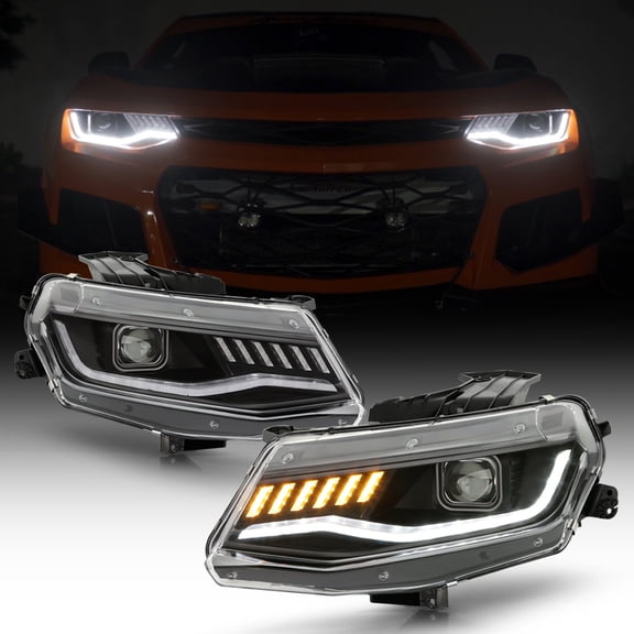 2016-2022 Chevy Camaro HID/Xenon Black LED Sequential Turn Projector Headlights
