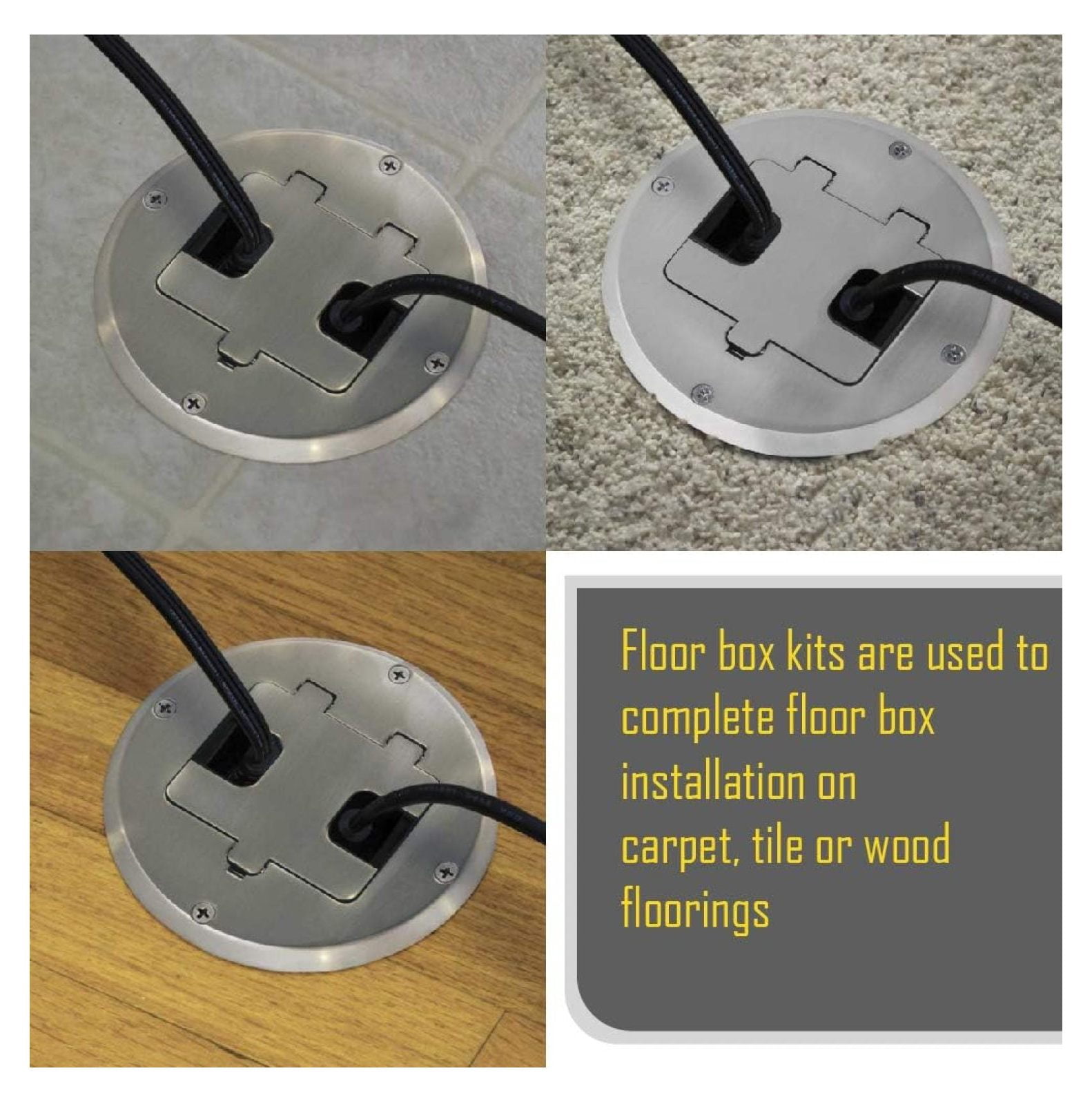 6239NI Floor Kit with Recessed Duplex 15A TR Device and Adjustable Steel Box, 1-Gang, Floor Box Kit Nickel