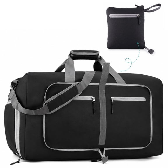 Topsome Foldable Duffle Bag for Travel, 65L Large Duffel Bag with Shoes Compartment, Waterproof, Black