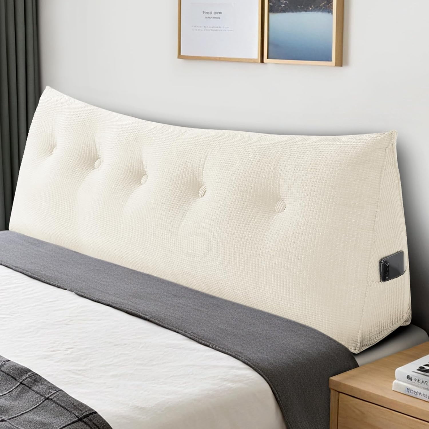 Soft Headboard Pillow Queen Size, Wall Backrest Wedge Pillow Headboard Queen, Reading Backboard Pillows, Large Dorm Daybed Bolster Pillows for Back Support with Removable Cover, Blue