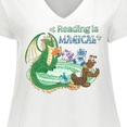 thumbnail image 4 of Inktastic Reading is Magical Dragon Green Dragon with Book Women's Plus Size V-Neck T-Shirt, 4 of 5