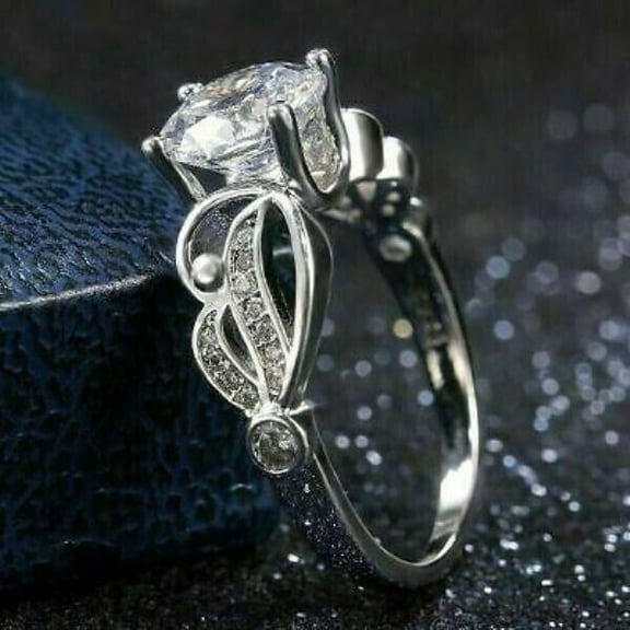 2Ct Round Cut Lab Created Diamond Engagement Ring 14K White Gold Plated Silver