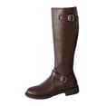 thumbnail image 2 of Bkhluea Knee High Boots For Women Smooth Faux Leather Round Toe Dual Metal Buckle Side Zipper Low Flat Heel Tall Boot Footwear For Daily Street Outfits, 2 of 8