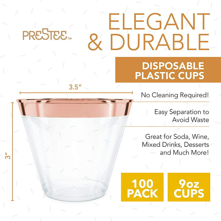 200 PC 9 oz Bulk Small Clear Plastic Cups with Gold Glitter