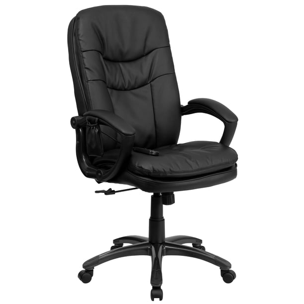 Flash Furniture High Back Ergonomic Massaging Black LeatherSoft Executive Swivel Office Chair