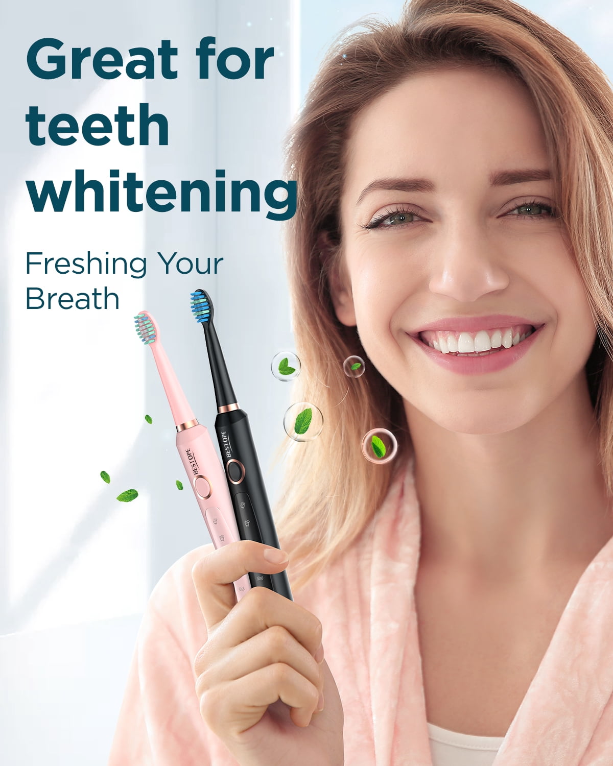 Bestope 2 Pack Electric Toothbrush for Adults - 2 Rechargeable Electric Toothbrushes with 12 Brush Heads & 2 Travel Case, Power Electric Toothbrush with Holder, 3 Hrs Charge for 120 Days - Black+Pink
