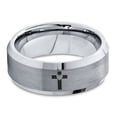 thumbnail image 2 of Tungsten Heart Cross Band Ring 8mm Men Women Comfort Fit Gray Bevel Edge Brushed Polished, 2 of 4