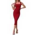 thumbnail image 1 of Vestido sin mangas INSPIRE CHIC para mujer, elegante con escote cuadrado, ceñido y fruncido, vestido midi para fiestas en color rojo., 1 of 6
