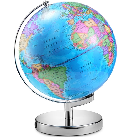 11" Illuminated Globe with Chrome Stand – Rotating Desktop World Map with LED Light for Home or Classroom Use