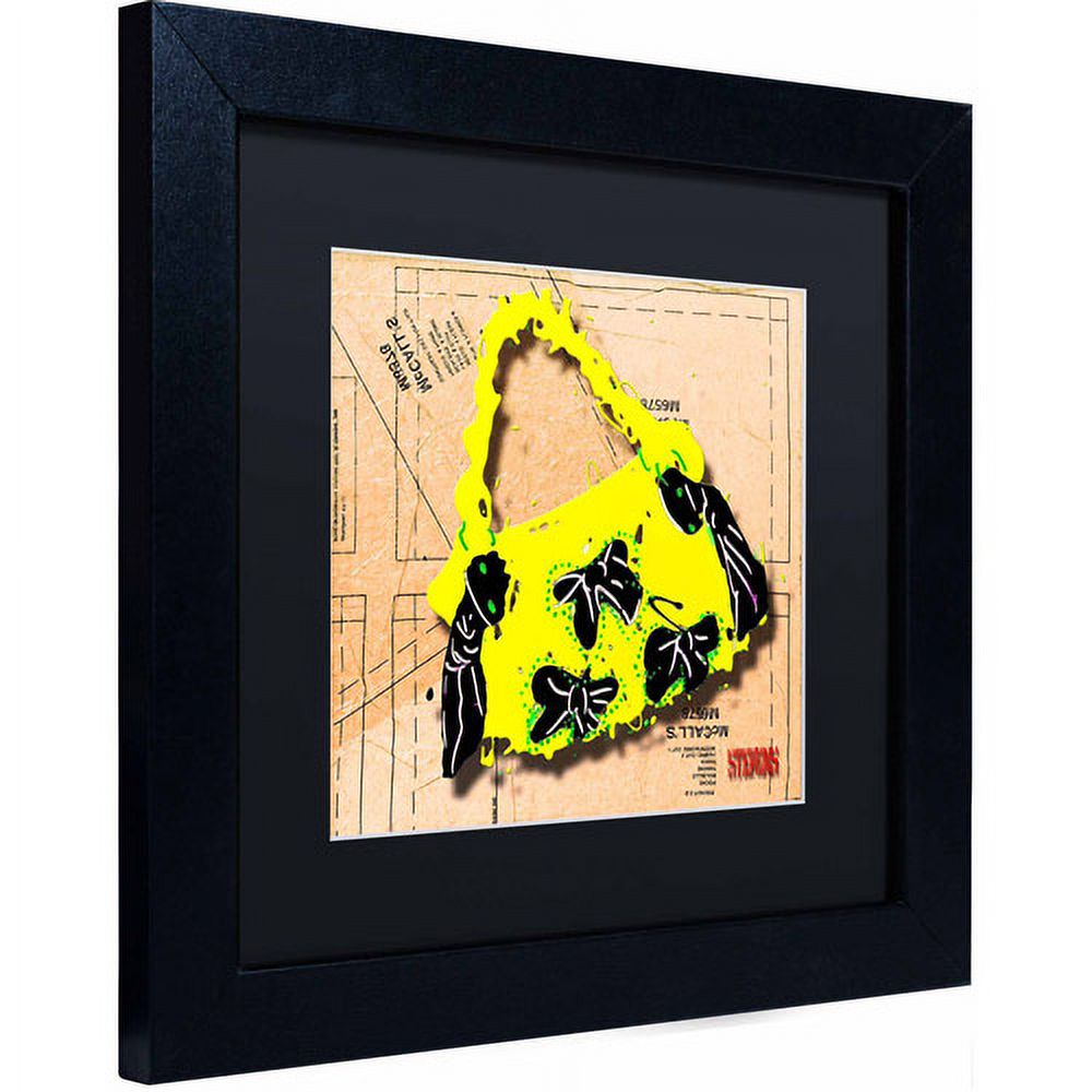 Trademark Fine Art "Bow Purse Black on Yellow" Canvas Art by Roderick Stevens, Black Matte, Black Frame