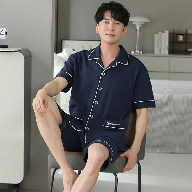 M 4XL Plus Size High Quality Men Pyjamas Summer Thin Short Sleeved Pure Cotton Sleepwear Set Teenagers Home Clothes Male Pajamas