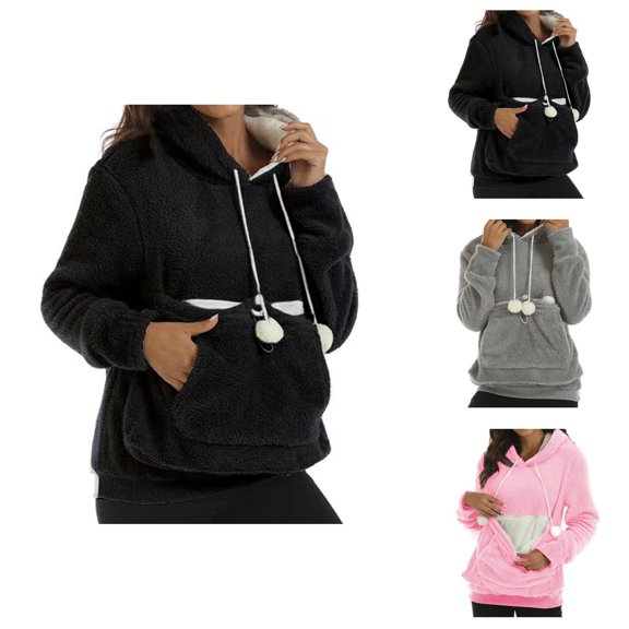 Womens Hoodie 2025 Cat Ear Kangaroo Pocket Cute Fuzzy Plush Warm Hoodies Pullover Hooded Sweatshirt Hoodie Women Hoody