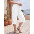 thumbnail image 4 of Womens Cropped Pants Drawstring Waist Wide Leg Lightweight Comfort Capris Casual Vacation Trousers with Pockets, White, S, 4 of 9