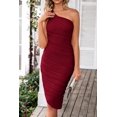 thumbnail image 4 of Vestido PRETTYGARDEN Midi Rojo Vino con Hombro Descubierto y Fruncido de Tul Talla M, 4 of 7