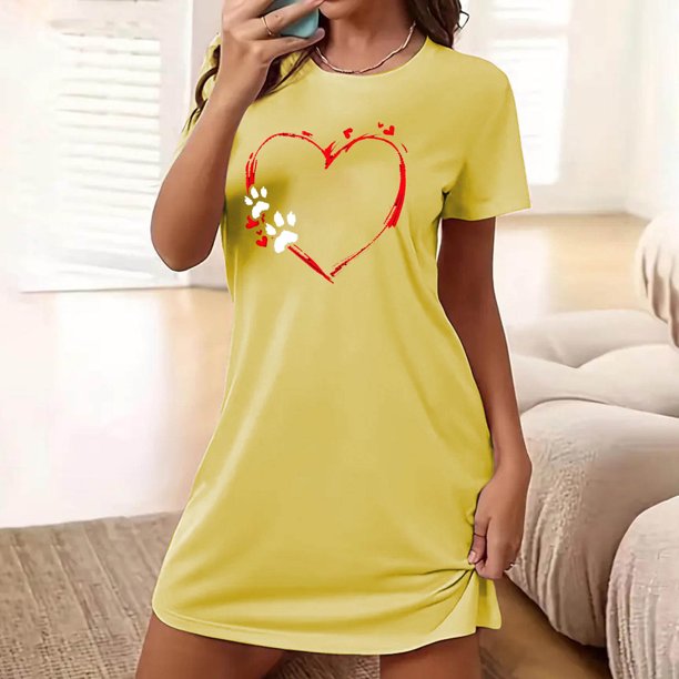 Camisón corto de mujer, vestido de largo medio con estampado de moda, camisón corto extragrande de mujer, camisón de manga corta con estampado de pecho a la moda, camisón de mujer