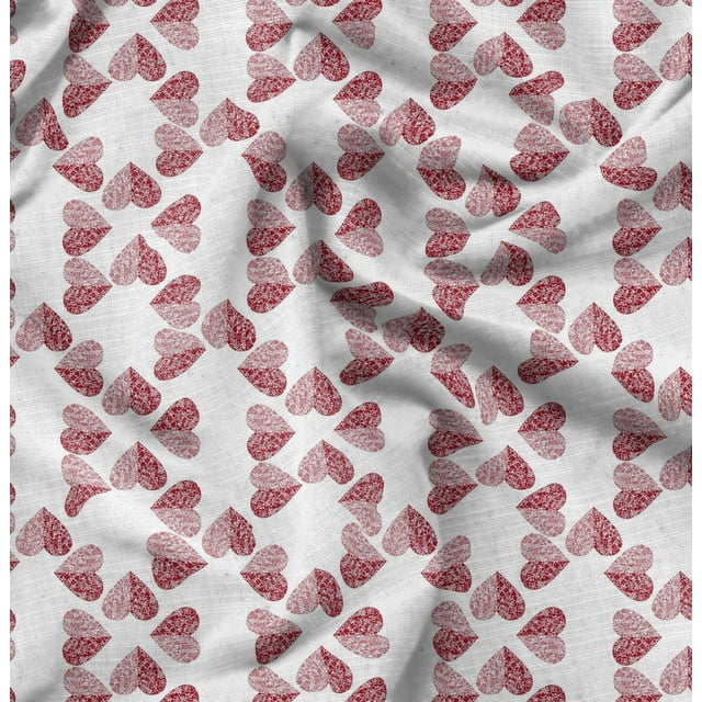 Soimoi White Rayon Fabric Red Heart Print Fabric by Yard 42 Inch Wide