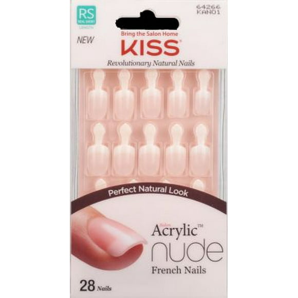 Kiss Products Acrílico, uñas francesas desnudas individuales, N1 64266 KAN01 individuales francesas desnudas, 28 unidades (KAN01GT)