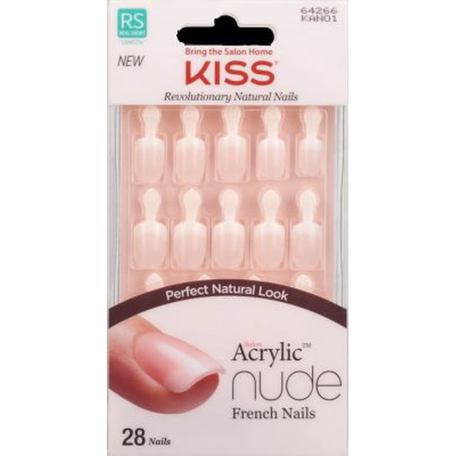 Kiss Products Acrílico, uñas francesas desnudas individuales, N1 64266 KAN01 individuales francesas desnudas, 28 unidades (KAN01GT)