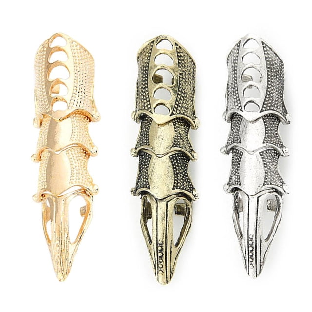 Punk Gothic Rock Scroll Joint Armor Knuckle Anillo de cosplay de dedo completo (Oro)