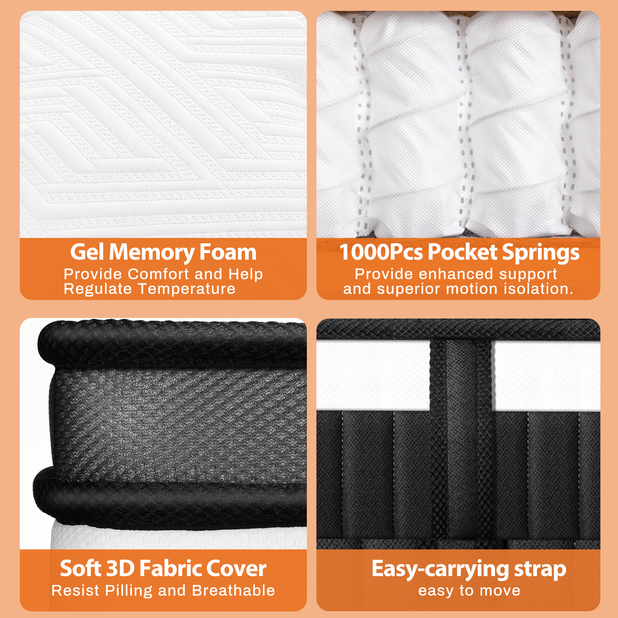 King Size Mattress in a Box, 14in King Mattress, Memory Foam Mattress with Cooling Gel, Pocket Springs for Motion Isolation