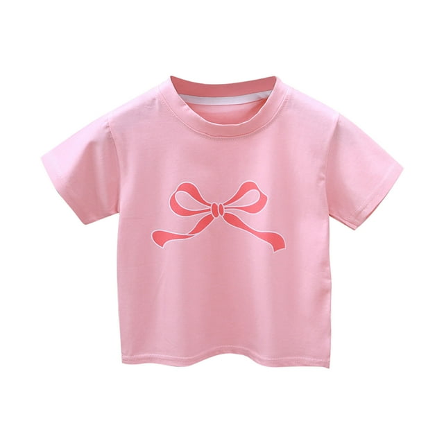 COM1950s Chemises pour Filles, T-Shirt à Manches Courtes Col Rond Motif Imprimé Nœud pour Enfants