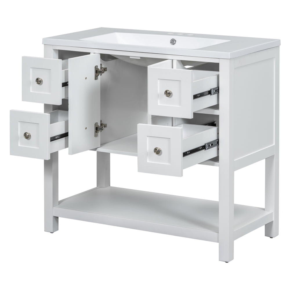 MIDOQIN 36'' Bathroom Vanity with Countertop Sink, Bathroom Storage Cabinet, Freestanding Floor Rustic Single Combo Cabinet 4 Drawers and Soft Closing Doors