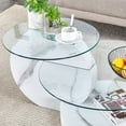 thumbnail image 7 of LUFTUT 35.4" Modern Glass Coffee Table, 3-Tier 42" Round Tempered Glass, White Marble-Look MDF Base, Coffee Table with Storage for Living Room, Easy Assembly, 7 of 7