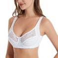 thumbnail image 4 of Bigersell Full-Coverage Bras for Women Plus Size Lace V-Neck Wireless Bra Ladies Bras No Underwire Push up Padded Bra Comfort Soft Bra for Everyday Wear Full Figure Bra G-6-White 105G, 4 of 5