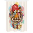thumbnail image 1 of Animal Stall Shower Curtain, Hipster Rapper Tiger with Sunglasses Hat and Camera Artist Hippie Animal Comic Print, Fabric Bathroom Set with Hooks, 54W X 78L Inches, Multicolor, by Ambesonne, 1 of 1