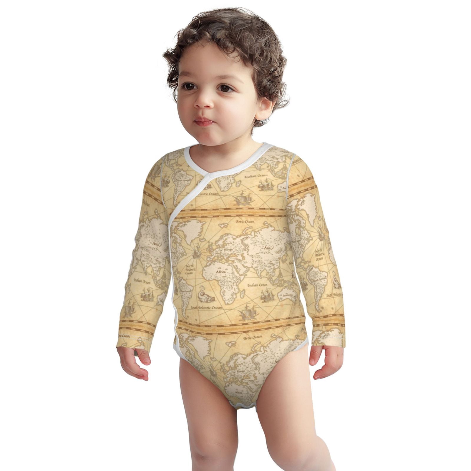 Xecao World Map Print Baby unisex-baby Cotton Long-sleeve Bodysuits-2 Years