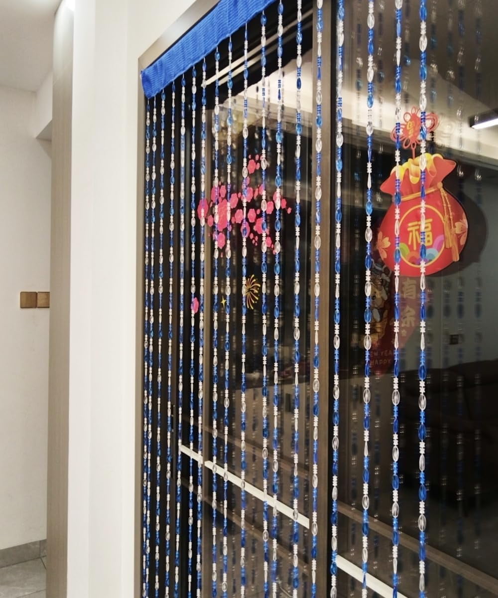 split Beaded Curtain Doorways Acrylic Hanging Door Beads String Curtains Tassel Room Divider Screen Decor for Doorway Window Living Room Wedding (1, Dark Blue, 39 inch x 78.7 inch), ES041