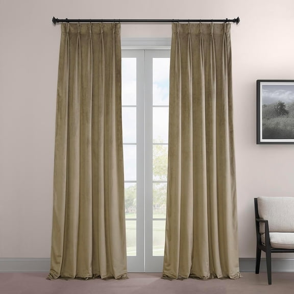 Balone French Pleated Signature Velvet Thermal Lined 100% Blackout Curtains for Bedroom & Living Room Curtains Single Panel