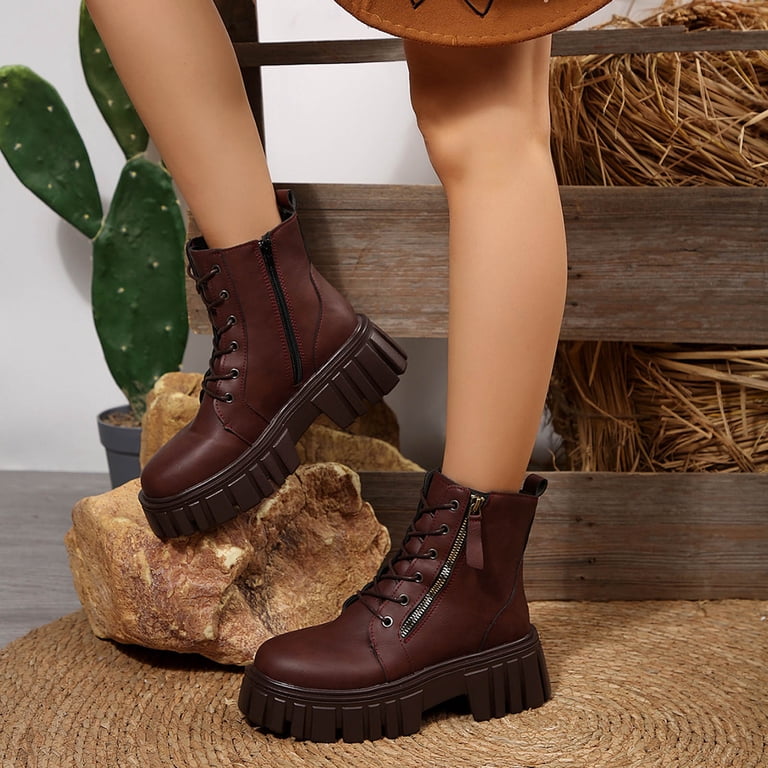 Xfvqtps Womens Martin Boots Lace up Chunky Sole Flatform Low 