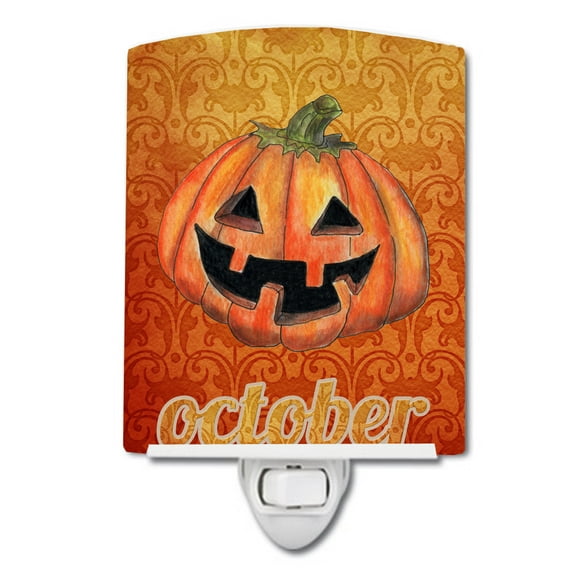 Caroline's Treasures SB3020CNL October Pumpkin Halloween Ceramic Night Light, 6x4x3", multicolor