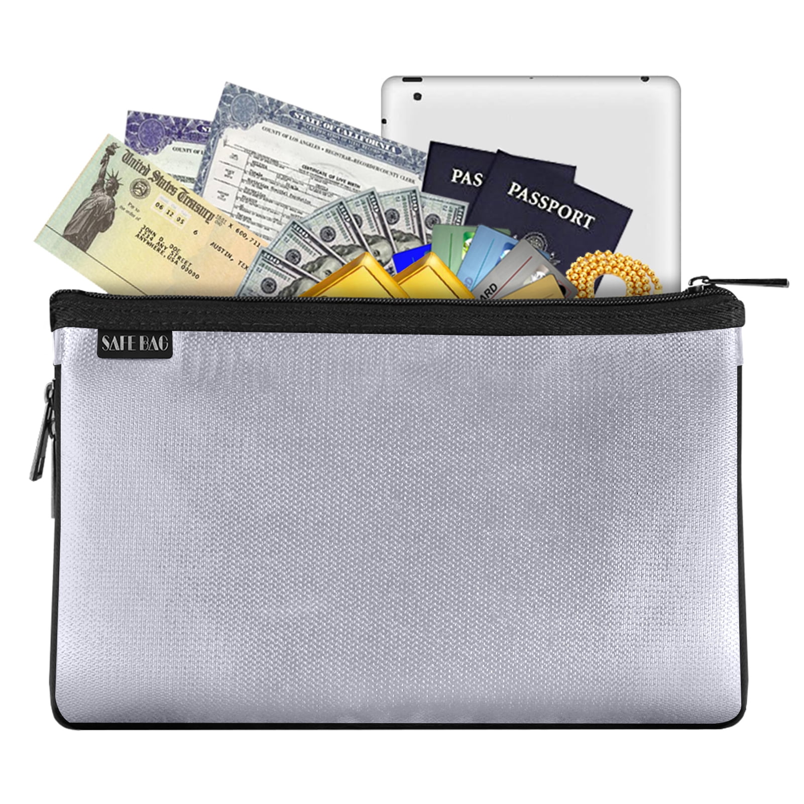 Fireproof Document Bags Waterproof Money Bag File Folder Cash Pouch Safe Case US 