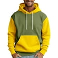 thumbnail image 2 of QHRMKOG Men's Pullover Hoodies Casual Color Block Hooded Sweatshirts Loose Fit Long Sleeve Drawstring Hoodies Autumn Warm Tops with Pockets Yellow 2XL, 2 of 5