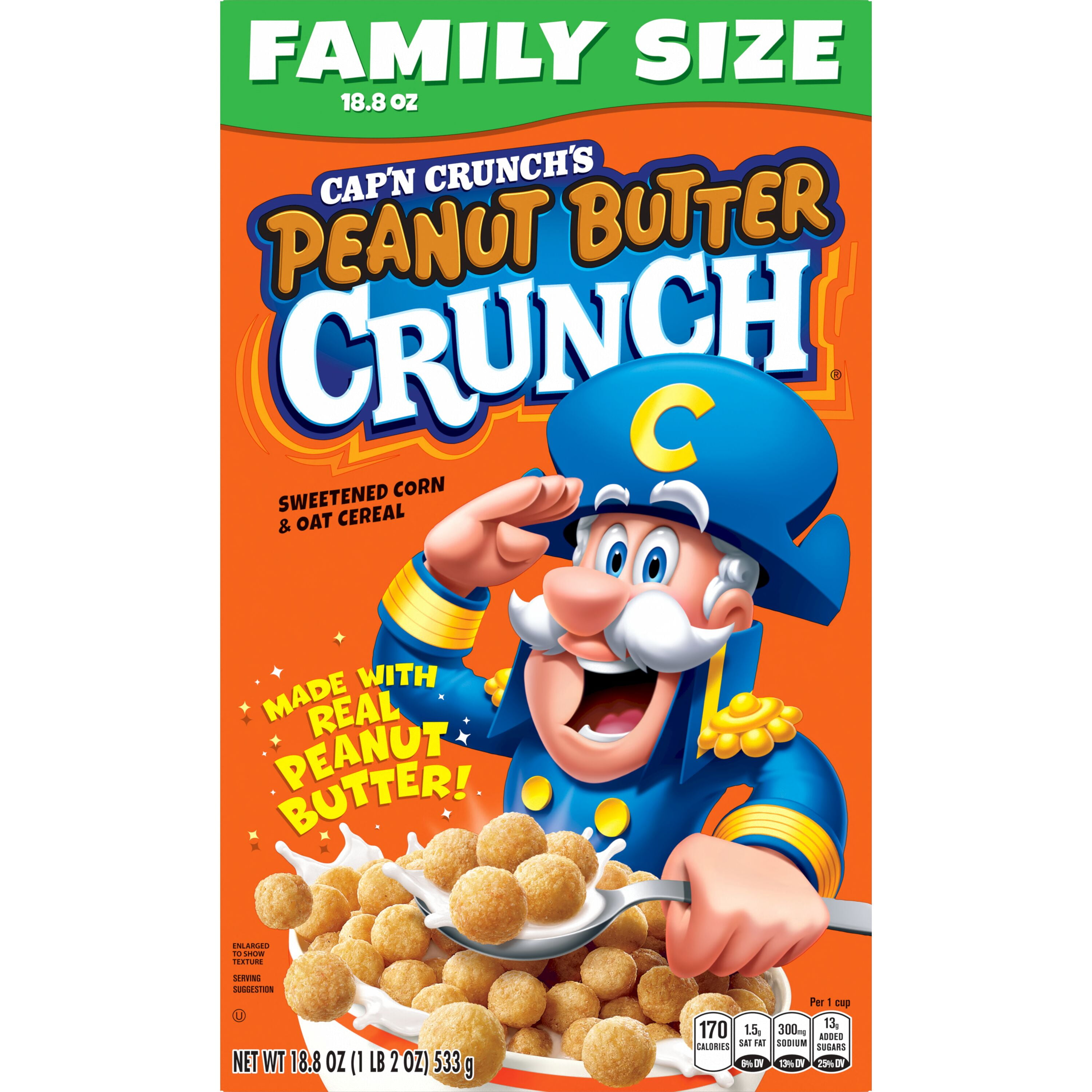 (8 pack) Cap'n Crunch's Peanut Butter Crunchy Cereal, Family Size (18.8 oz)