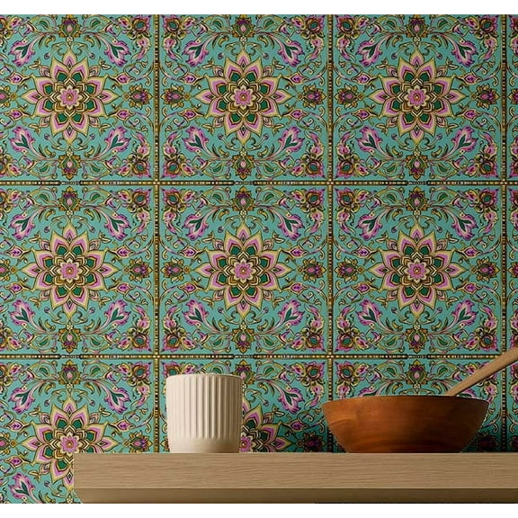 S4Sassy Peel & Stick Vinyl Wallpaper, Modern Floral Arabesque Wallpaper Contact Paper Waterproof - Green, 25"x120" ,Removable Wall Covering for Bedroom, Living Room, Entryways