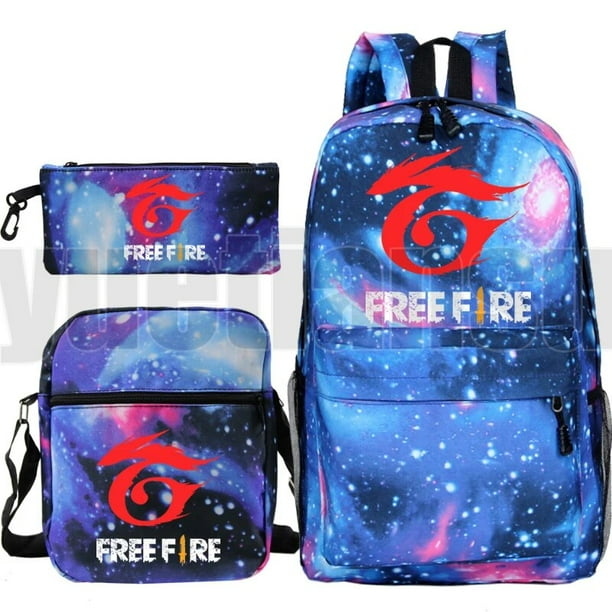 3 Pcs Set Free Fire Garena Backpack for School Teenagers Girls Unisex Galaxy Cartoon Bookbag Large Capacity Anime Canvas Mochila Bodega Aurrera en linea