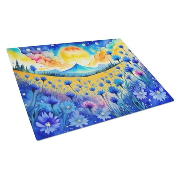 15 x 12 in. Unisex Blue Cornflowers in Color Glass Cutting Board - Large