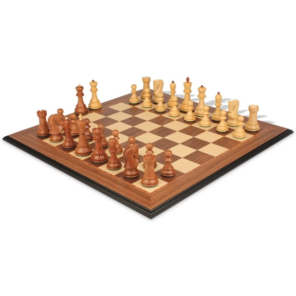 Zagreb Series Chess Set Acacia & Boxwood Pieces with Walnut & Maple Molded Edge Board - 3.875" King