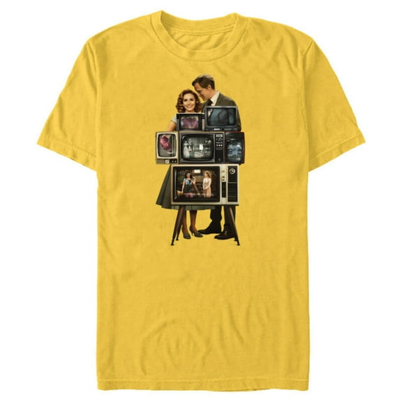 Marvel WandaVision Wanda & Vision Behind the TV Screens - Short Sleeve Blended T-Shirt for Adults - Customized-Yellow