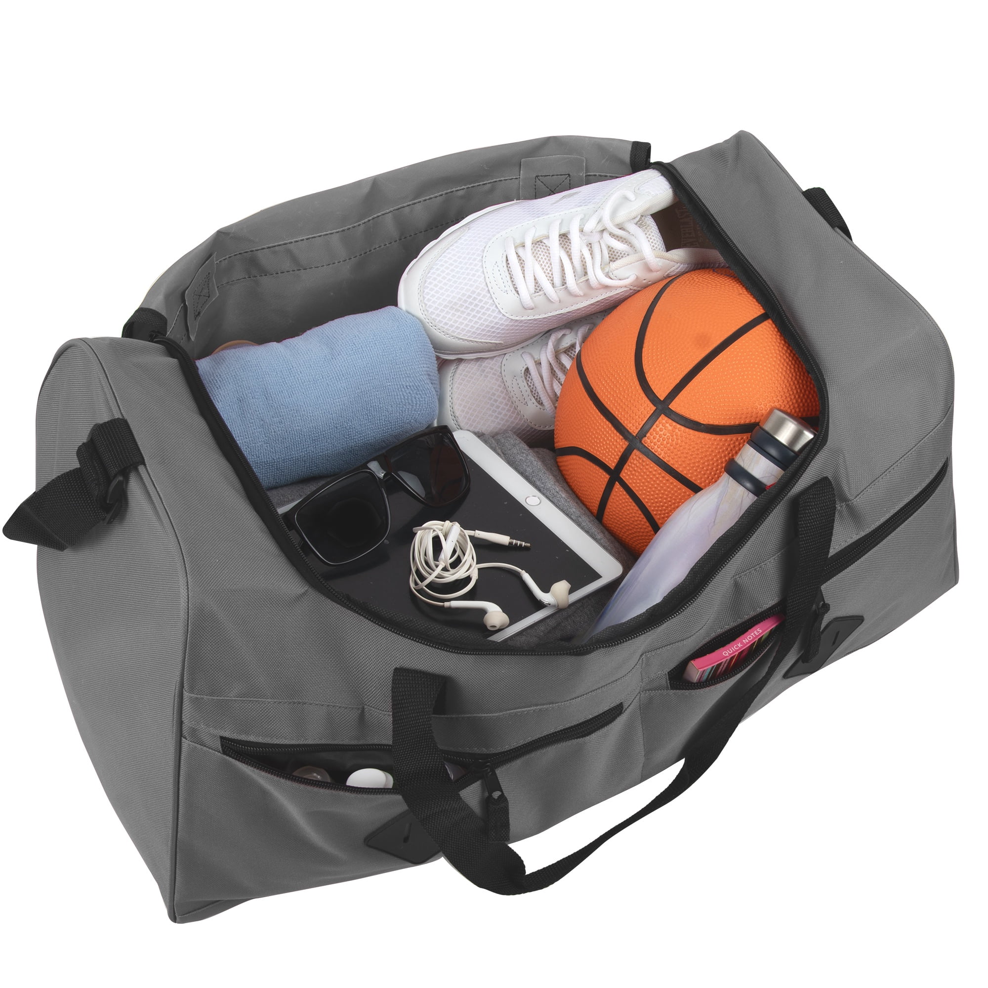 24 Pack 24 Inch 55 Liter Overnight Duffel Bags with Zippered Pockets for Men, Women, Sports, Gym, Travel, Commuting in Gray