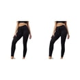 thumbnail image 2 of Jumpingount Mallas acanaladas para mujer, sin costuras, con cordón, para correr, Yoga, cintura alta, pantalones de chándal deportivos, medias Negro 2piezas, 2 of 6